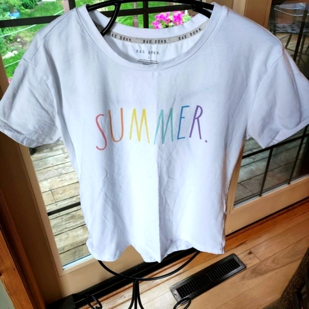Rae Dunn White Rainbow "SUMMER" Short‎ Sleeve Sz. S T-shirt